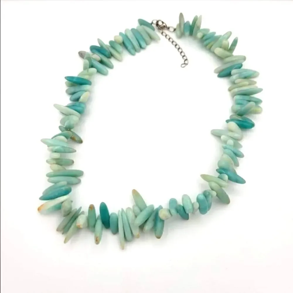 Natural Blue & Seafoam green Amozonite Elongated Genuine Stone Necklace - Picture 4 of 6